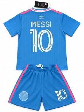 Kids Messi #10 Inter Miami Blue Pink Unisex Soccer Jersey Shorts Set Youth New